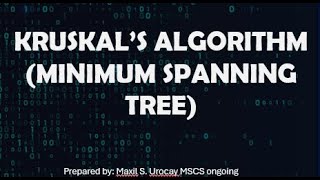 KRUSKALS ALGORITHM MINIMUM SPANNING TREE  GRAPH [upl. by Trometer451]