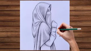 How to draw a girl with hijab  Pencil sketch  Drawing tutorial [upl. by Albertina661]