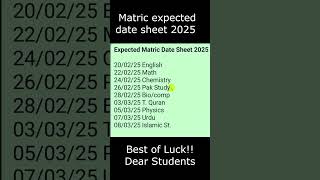 Matric Date sheet 2025 LEAKED 10th date sheet  class 10 datesheet [upl. by Mallon]