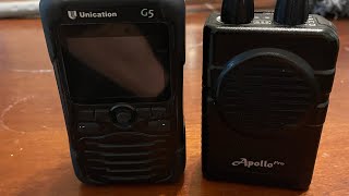 Unication G5 P25 pager vs Apollo VHF analog Minitor IIIIV clone pager rambling [upl. by Hctub]