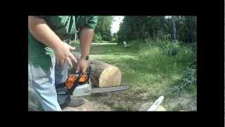 Stihl ms 170 with Oregon Powersharp 16quot vs Stihl Factory 16quot barchain on same saw [upl. by Scarlett573]