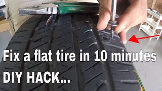 how to plug and repair a flat tyre  DIY screw  nail puncture fix [upl. by Remlap]