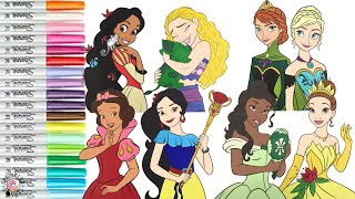 Disney Princess Color Swap Coloring Book Compilation Belle Tiana Rapunzel Moana Anna Elsa Elena Snow [upl. by Bergren694]