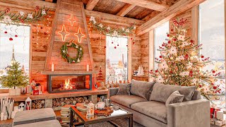 Cozy Christmas Fireplace Space With Outdoor Snowfall The Best Christmas Jazz Music [upl. by Schreiber230]