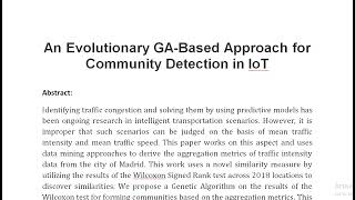 An Evolutionary GA Based Approach for Community Detection in IoT [upl. by Nuahsad]