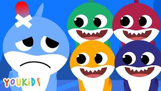 Five Little Baby Sharks Jumping on the Bed  YouKids Nursery Rhymes [upl. by Nuawd]