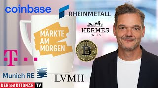 Märkte am Morgen Bitcoin Coinbase Palo Alto Samsung Munich Re Telekom SAP Hensoldt Hermès [upl. by Yuht]