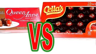 Queen Anne Cordial vs Cellas Chocolate Covered Cherries FoodFights Buys Best Boxed Candy Gifts [upl. by Suedama]