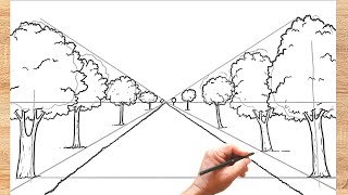 Como Desenhar uma Paisagem com Linha do Horizonte Ponto de fuga e Perspectiva [upl. by Powell732]