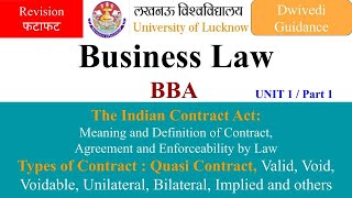 Business Law The Indian Contract Act Quasi Contract Agreement business law unit 1 BBA lu bba [upl. by Dickman]