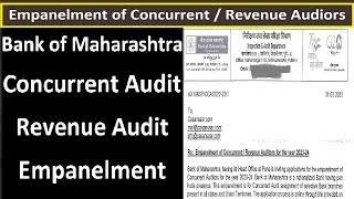 Empanelment of Concurrent Auditors  Revenue Auditors for Bank Of Maharashtra  Concurrent Audit [upl. by Merriott862]