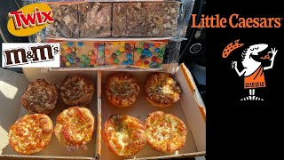 Little Caesars Pizza Crazy Puffs 3 Cheese amp Pepperoni Cookie Dough Brownie Twix amp MampM’s [upl. by Nauqram]