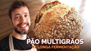 PÃO MULTIGRÃOS DE LONGA FERMENTAÇÃO  Receita fácil que não precisa sovar [upl. by Nodnil]