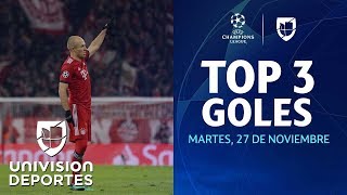 Los Top 3 mejores goles del a jornada 3 día 1 de la UEFA Champions League [upl. by Hpsoj]