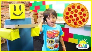 Ryan Pretend Play Work at Pizza Place with Roblox In Real Life [upl. by Ydnor270]