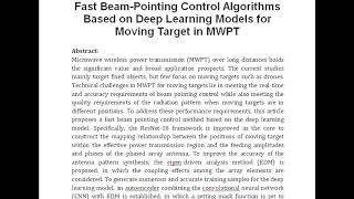 Fast Beam Pointing Control Algorithms Based on Deep Learning Models for Moving Target in MWPT [upl. by Chilton]