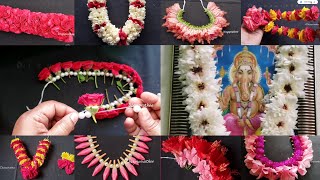 10 different types of flower garlandsEasy flower mala for godpoomalaitemple GARLANDpooja decor [upl. by Craggie]