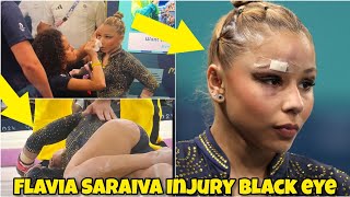 Brazilian Gymnast Flavia Saraiva Injury Black Eye At Paris Olympics falling from the uneven bars [upl. by Nassi327]