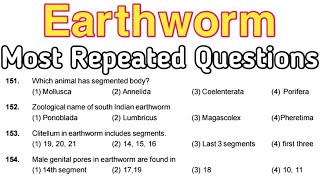 Animal Kingdom MCQ  Earthworm MCQ  Most Important Questions for NEET [upl. by Eelamme]