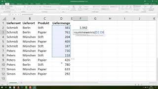 Excel SUMMEWENN und SUMMEWENNS Funktion bilden mehrere Kriterien gleichzeitig Bedingungen [upl. by Anaiad872]