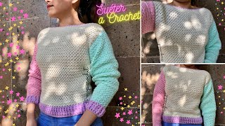 Suéter Multicolor a Crochet  Tutorial  Diestra [upl. by Arika]