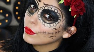 EASY SUGAR SKULL HALLOWEEN MAKEUP TUTORIAL  SCCASTANEDA [upl. by Cad]