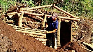 Surviving Heavy Rain Building Bushcraft Dugout Shelter [upl. by Arahsit]