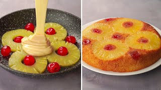 Pineapple Upside Down Cake  1 Egg Pineapple Cake Recipe in Frypan  Yummy [upl. by Dearborn]