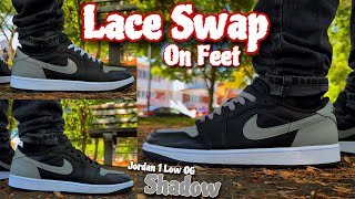 Jordan 1 Low OG Shadow ON FEETLACE SWAP [upl. by Koah]