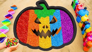 How to make Rainbow Halloween Pumpkin with Glitter Slime Big Coca Cola Fanta Sodas and Mentos [upl. by Demetre]