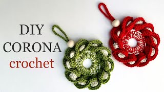 Adorno de Navidad a crochet CORONA tejida paso a paso [upl. by Amhser]