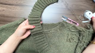 How to change a wool sweater from a turtleneck to a scoop neckline [upl. by Edin]