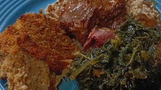 RESA COOKING DINNER DRESSING KALE amp TURNIP GREENS amp LEFTOVER OXTAILS [upl. by Aifoz]