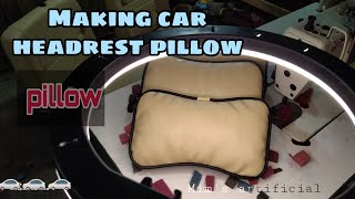 How to make car headrest pillow Car headrest pillow  Leather  car Upholstery Mims artificial [upl. by Ozen]