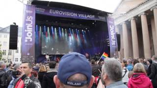 Twin Twin Tanja and Cristina Scarlat visit Eurovision Village [upl. by Gael]