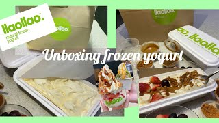 UNBOXING llao llao frozen yogurt delivery edition [upl. by Annawt]