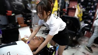 Vietnam Barbershop Massage Face and Wash Hair with Beautiful Vietnamese Girl in Street 2024 [upl. by Faustus345]