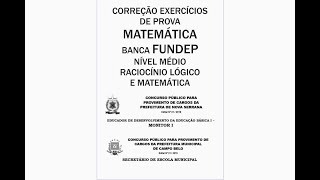 RESOLUÇÃO DE EXERCÍCIOS BANCA FUNDEPPROVA APLICADA EM NOVA SERRANA E CAMPO BELO 2º SEMESTRE 2019 [upl. by Canice]