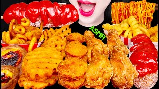 ASMR MOST POPULAR FOOD FRIED CHICKEN FRIES CHEESY CORN DOGS NUGGETS 바삭한 치킨 핫도그 감자튀김 먹방 MUKBANG [upl. by Adiene892]