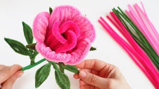 🌹 How to make a Rose Flower from Chenille Wire 🌹 Rose Pipe Cleaners [upl. by Neih351]