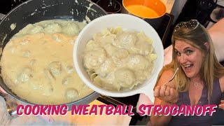 Making Quick Meatball Stroganoff cooking food recipe [upl. by Normand990]