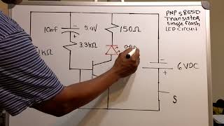 PNP Transistor Single Flash LED Circuit With Auto Drain Capacitor [upl. by Ahsekyw]