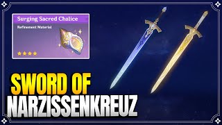 How to get Sword of Narzissenkreuz  Refinement Material Surging Sacred Chalice 【Genshin Impact】 [upl. by Enilav]