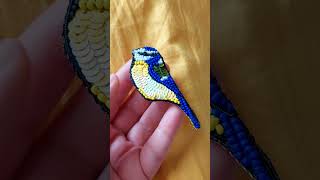 Ručne robená korálková brošňa sýkorka  handmade beaded brooch bird [upl. by Frey]