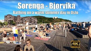 4K Warm Summer day in Oslo Norway Sørenga and Bjørvika bathing places [upl. by Ihcekn]