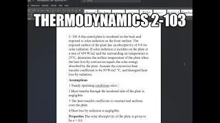 Thermodynamics 2103 A thin metal plate is insulated on the back and exposed to solar radiation on [upl. by Gerfen]