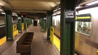 Flatbush Avenue bound R142 2 train entering and leaving Clark Street with New Platform Barriers [upl. by Ellesirg]