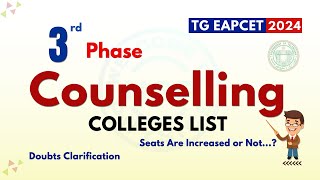 3rd Phase Counselling Colleges list  Seats Are Increased or Not  TG EAPCET 2024 [upl. by Beshore]