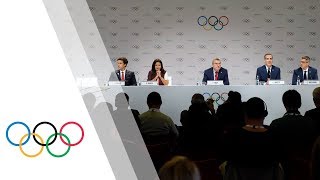 IOC Session – Day 1  IOC  Paris 2024  LA 2028 joint press conference [upl. by Jestude]