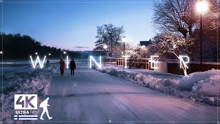 3 Hours of Romantic Winter Night Walks in Snow Finland  Slow TV 4K [upl. by Keverian]